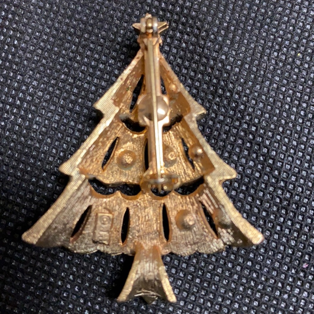 Vintage gold /green Christmas tree with rhinestones brooch - Picture 2 of 4